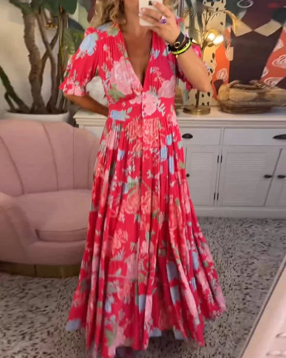 FloralGrace | Florales Kleid mit V-Ausschnitt