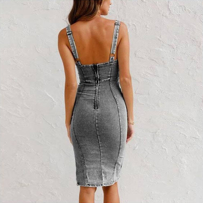 StilRiss | Figurbetontes Jeanskleid mit Reißverschluss und Schlitz