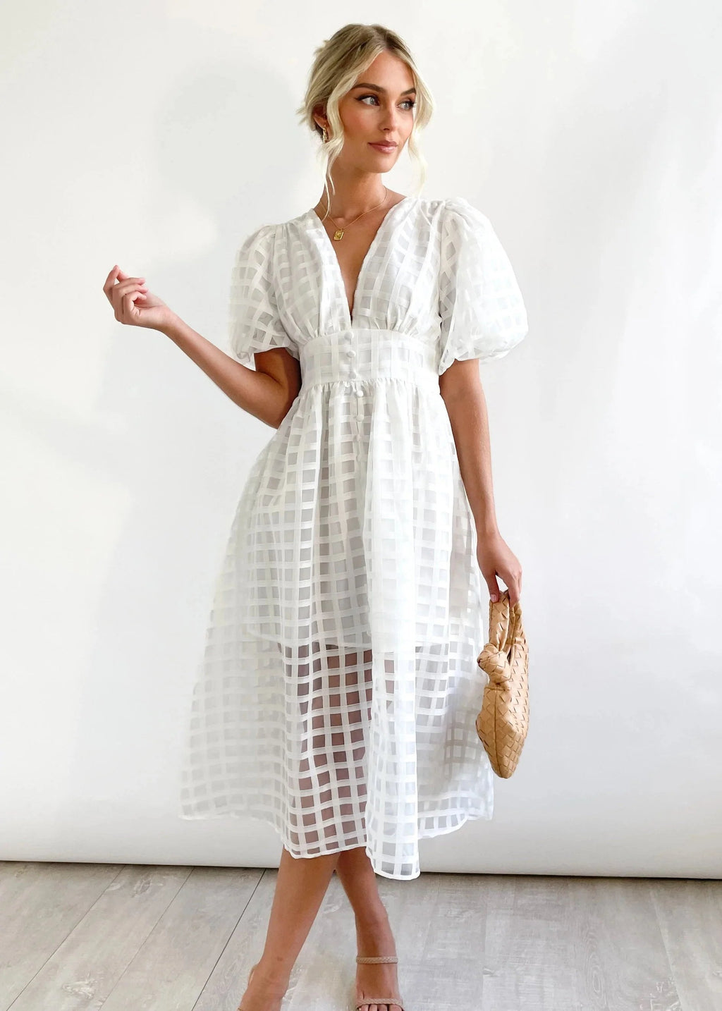 ChicSquares | Midikleid mit Puffärmel