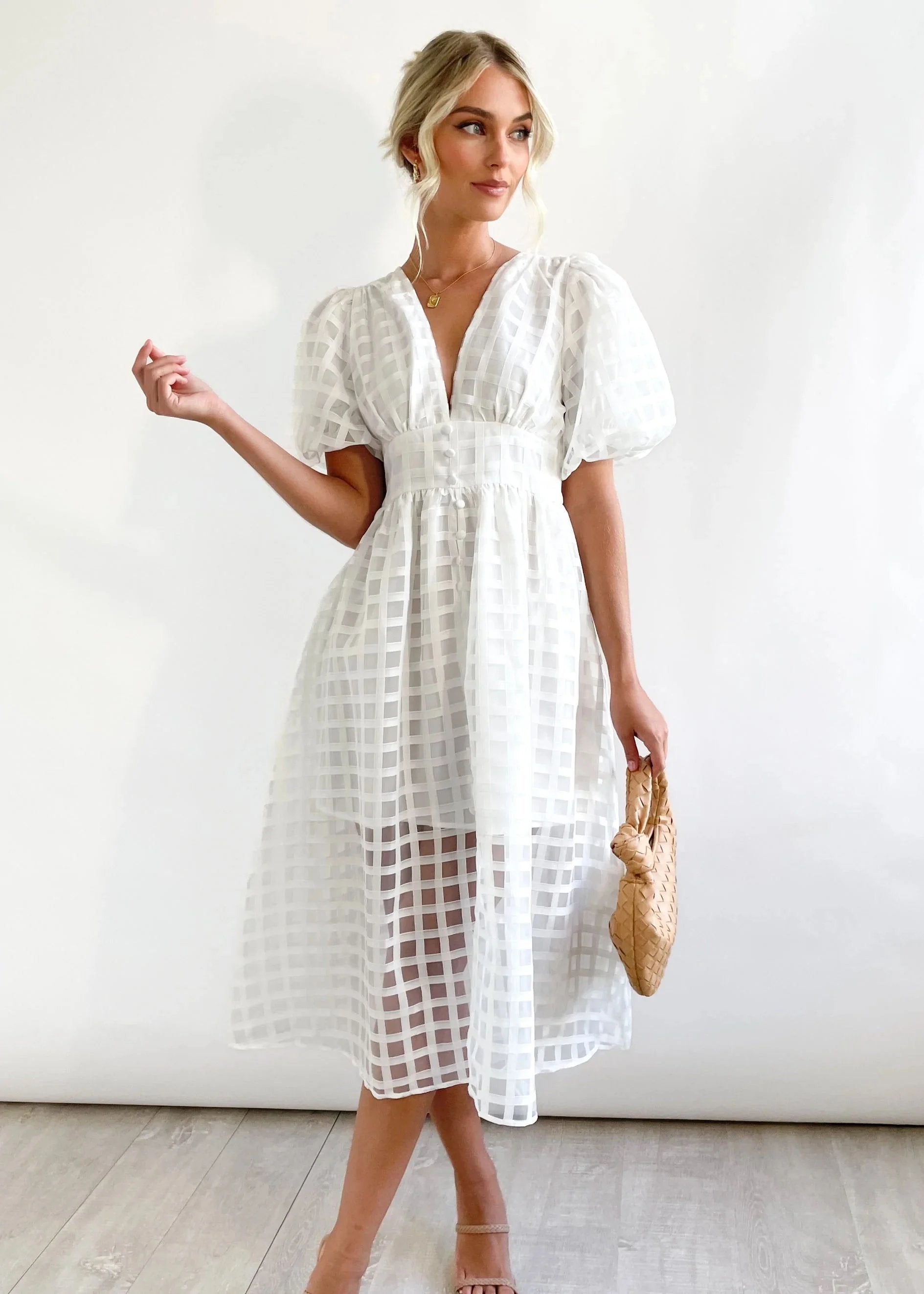 ChicSquares | Midikleid mit Puffärmel
