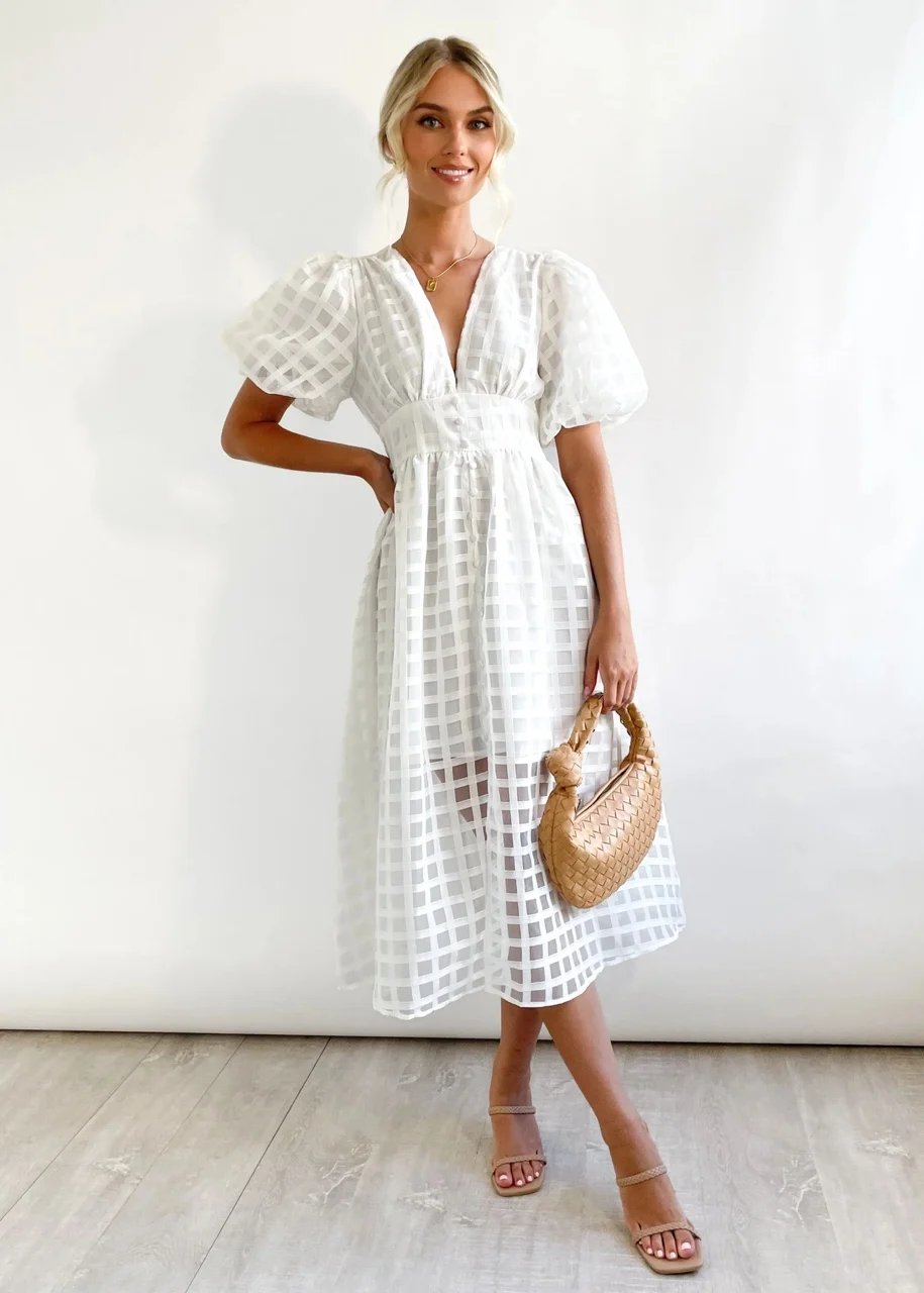 ChicSquares | Midikleid mit Puffärmel
