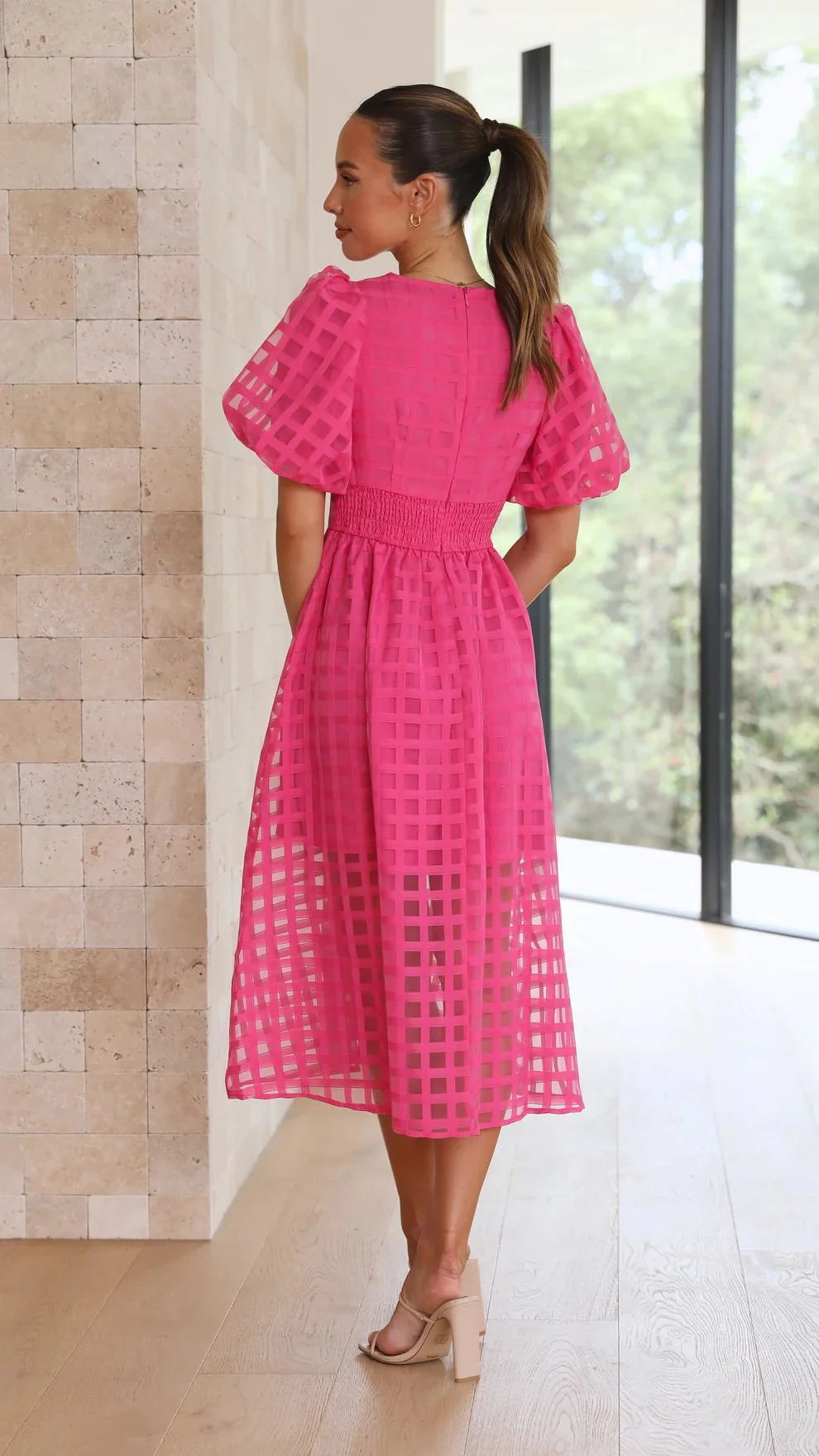 ChicSquares | Midikleid mit Puffärmel