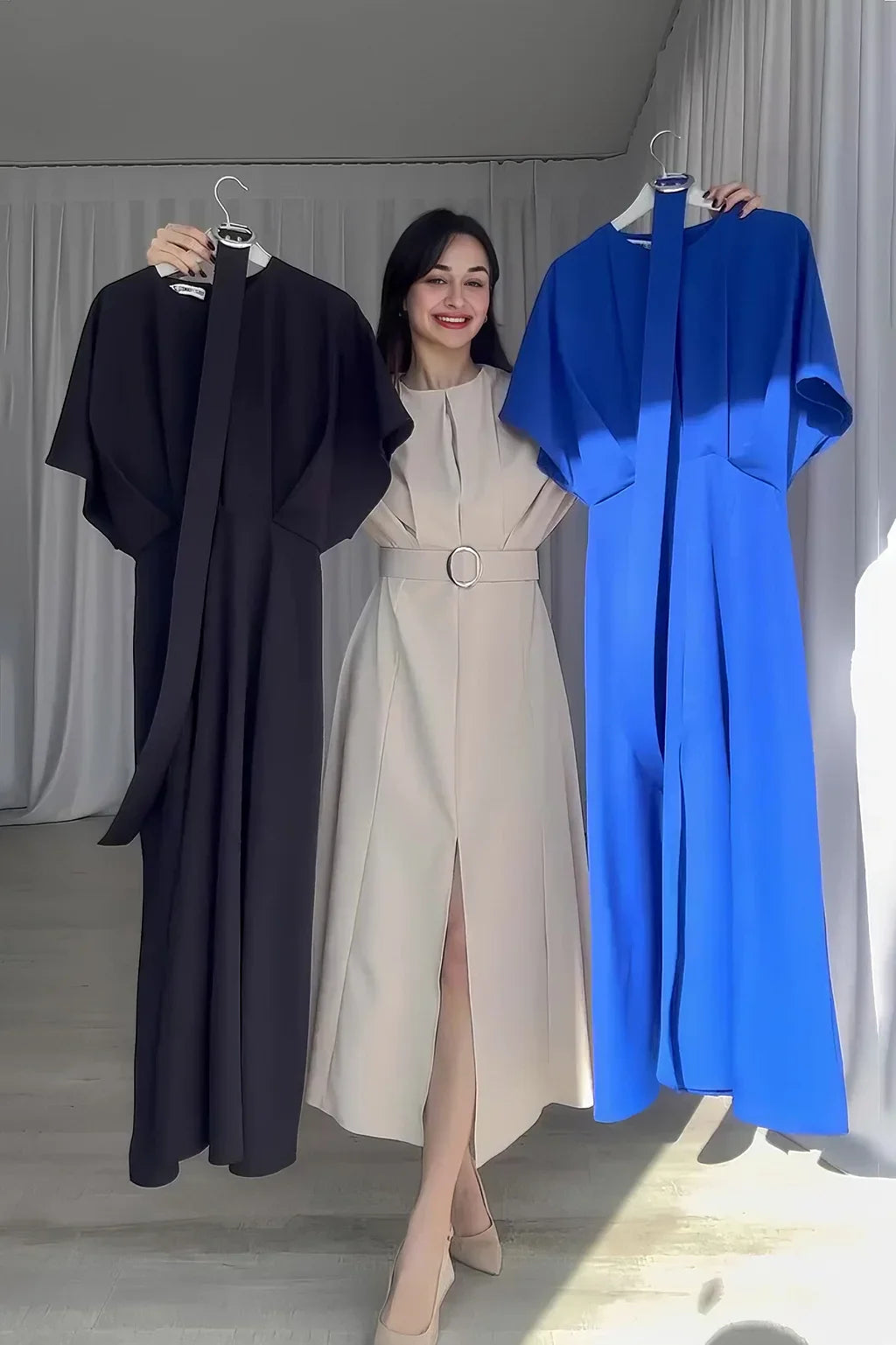 EleganzStil | Damen Elegantes Kleid mit Gürtel