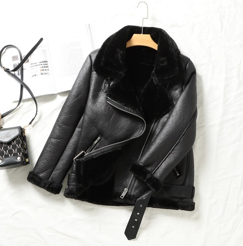 FauxLammfell | Stylische Lederjacke mit Futter