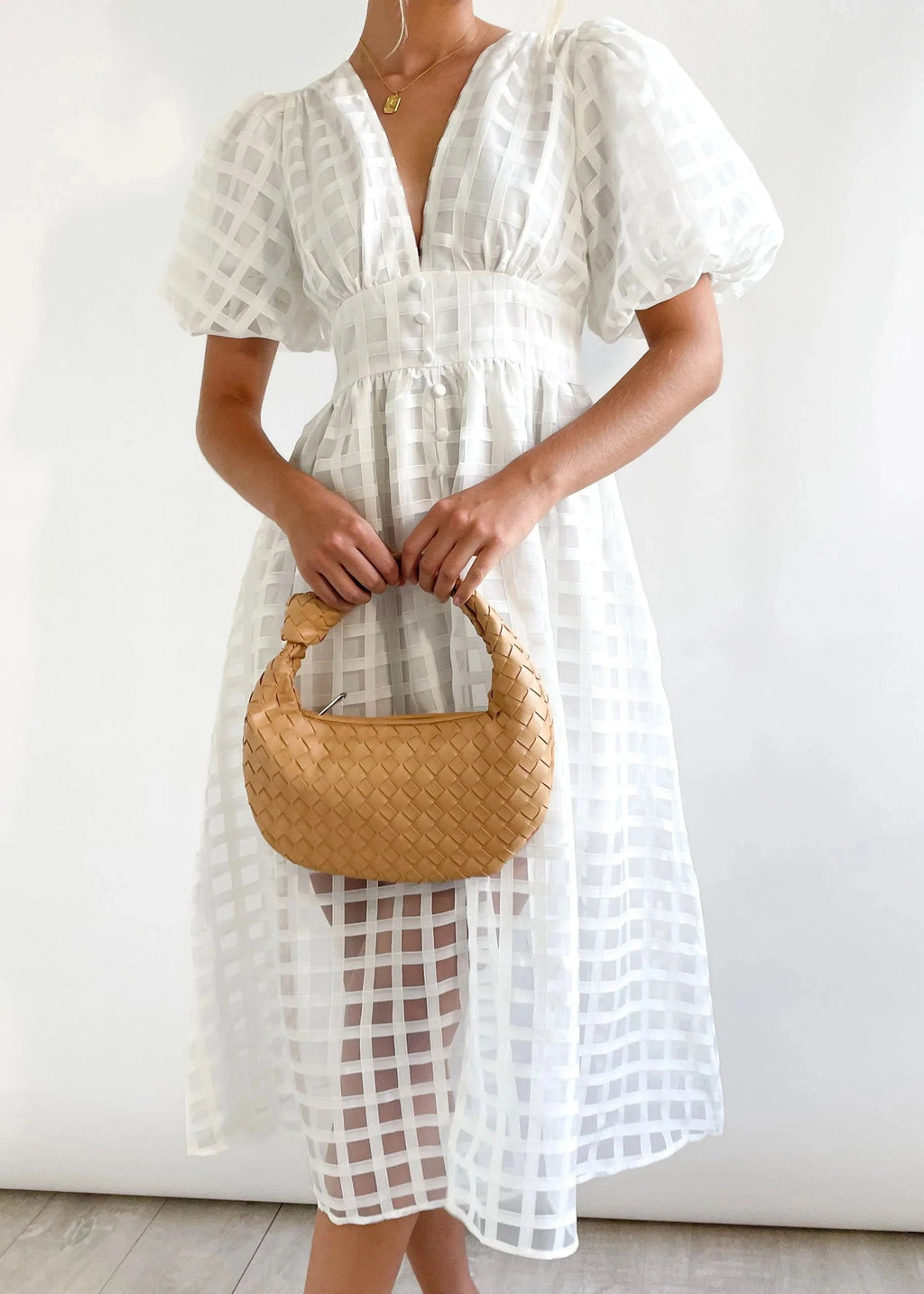 ChicSquares | Midikleid mit Puffärmel