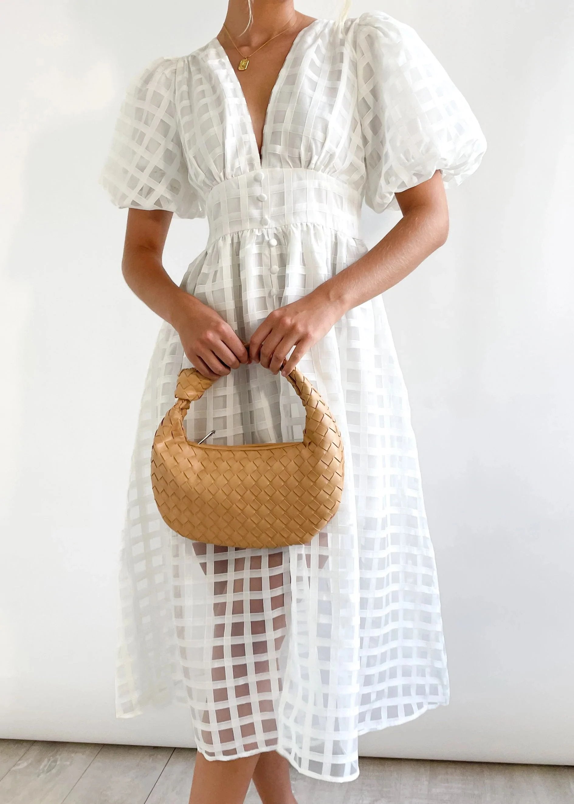 ChicSquares | Midikleid mit Puffärmel