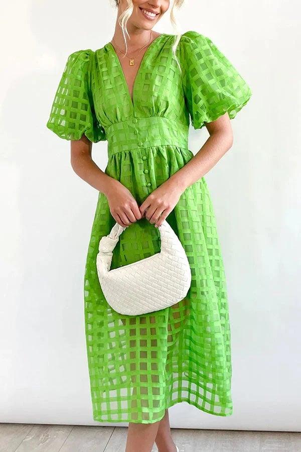 ChicSquares | Midikleid mit Puffärmel