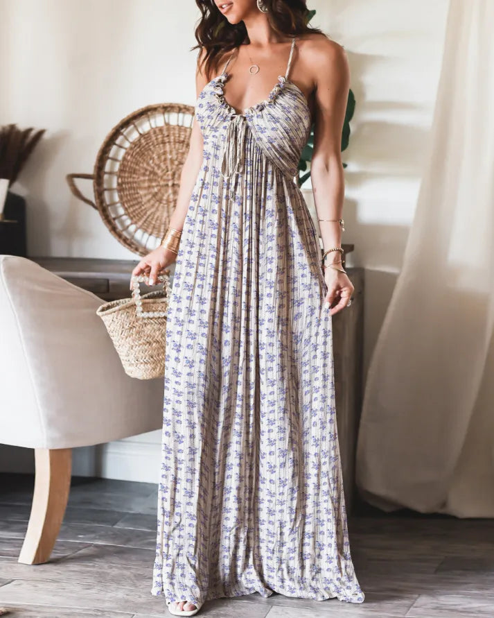 TieGrace | Ärmelloses Print Faltenkleid