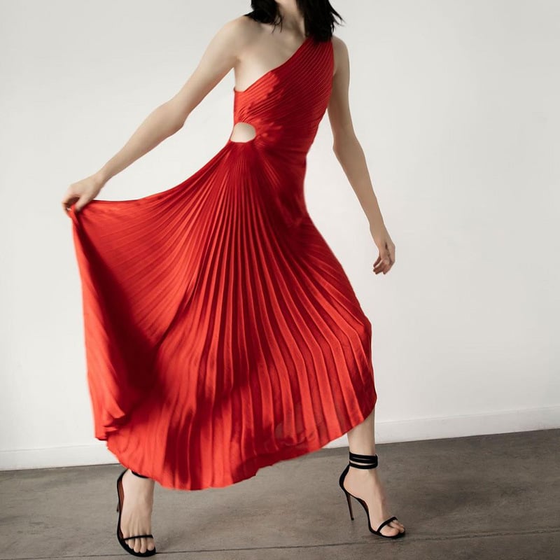 RoyaleEleganz | Damen One-Shoulder Plissee Maxikleid