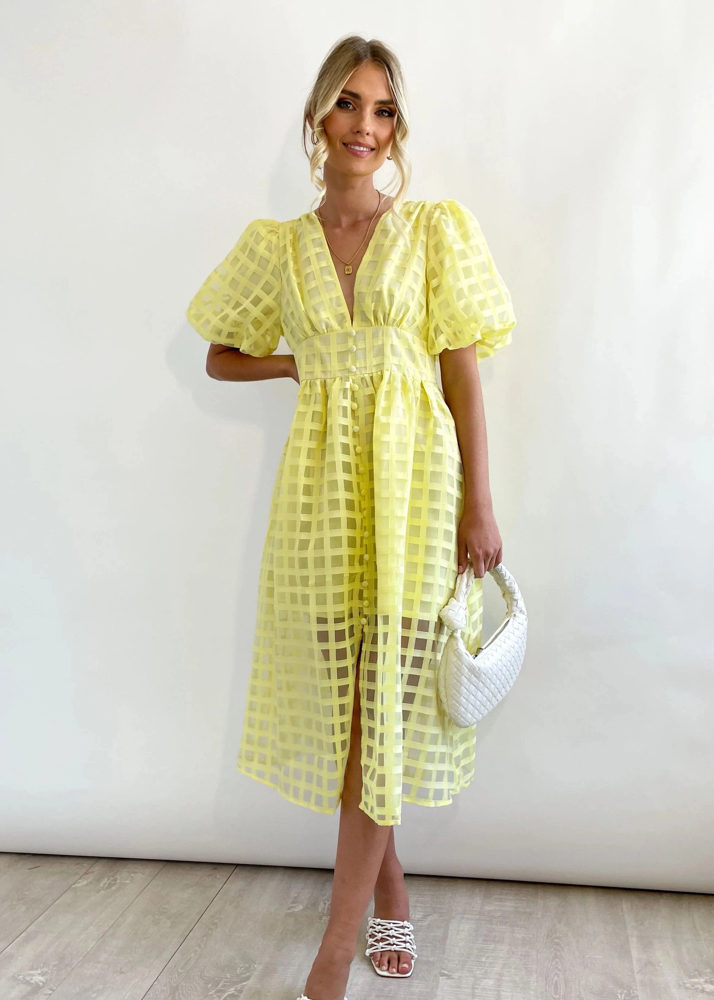 ChicSquares | Midikleid mit Puffärmel