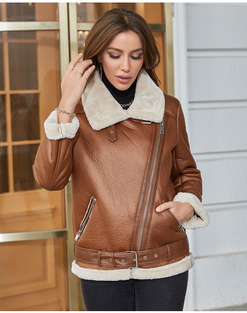 FauxLammfell | Stylische Lederjacke mit Futter