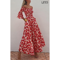 Boho-Stil | Off-Shoulder-Maxikleid mit Glockenärmeln und Blumenmuster