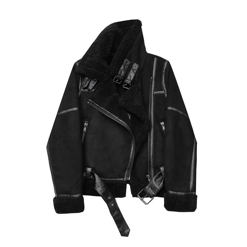 FauxLammfell | Stylische Lederjacke mit Futter