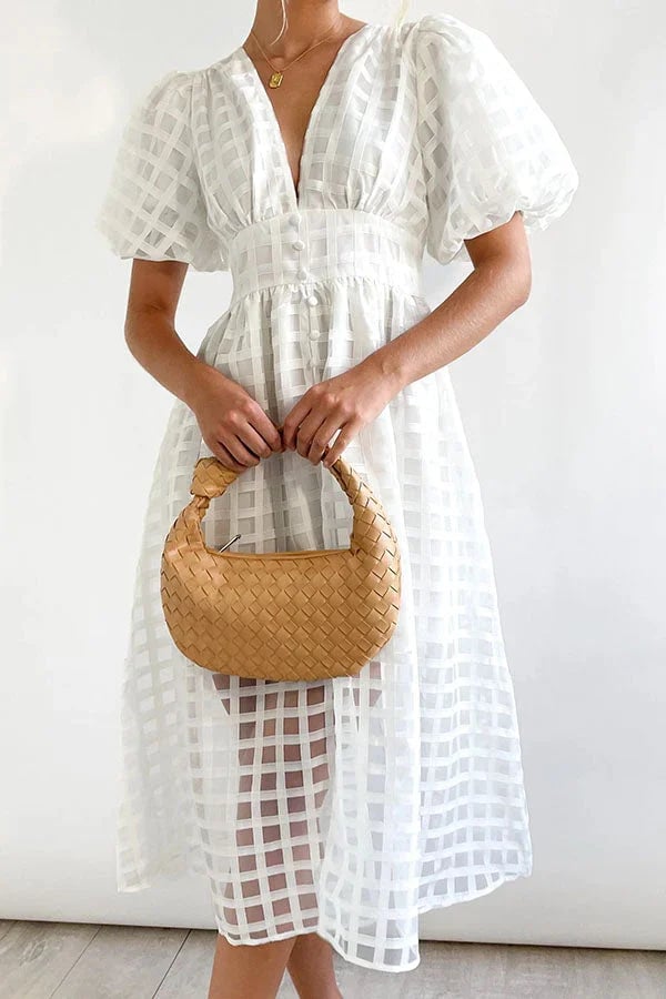 ChicSquares | Midikleid mit Puffärmel