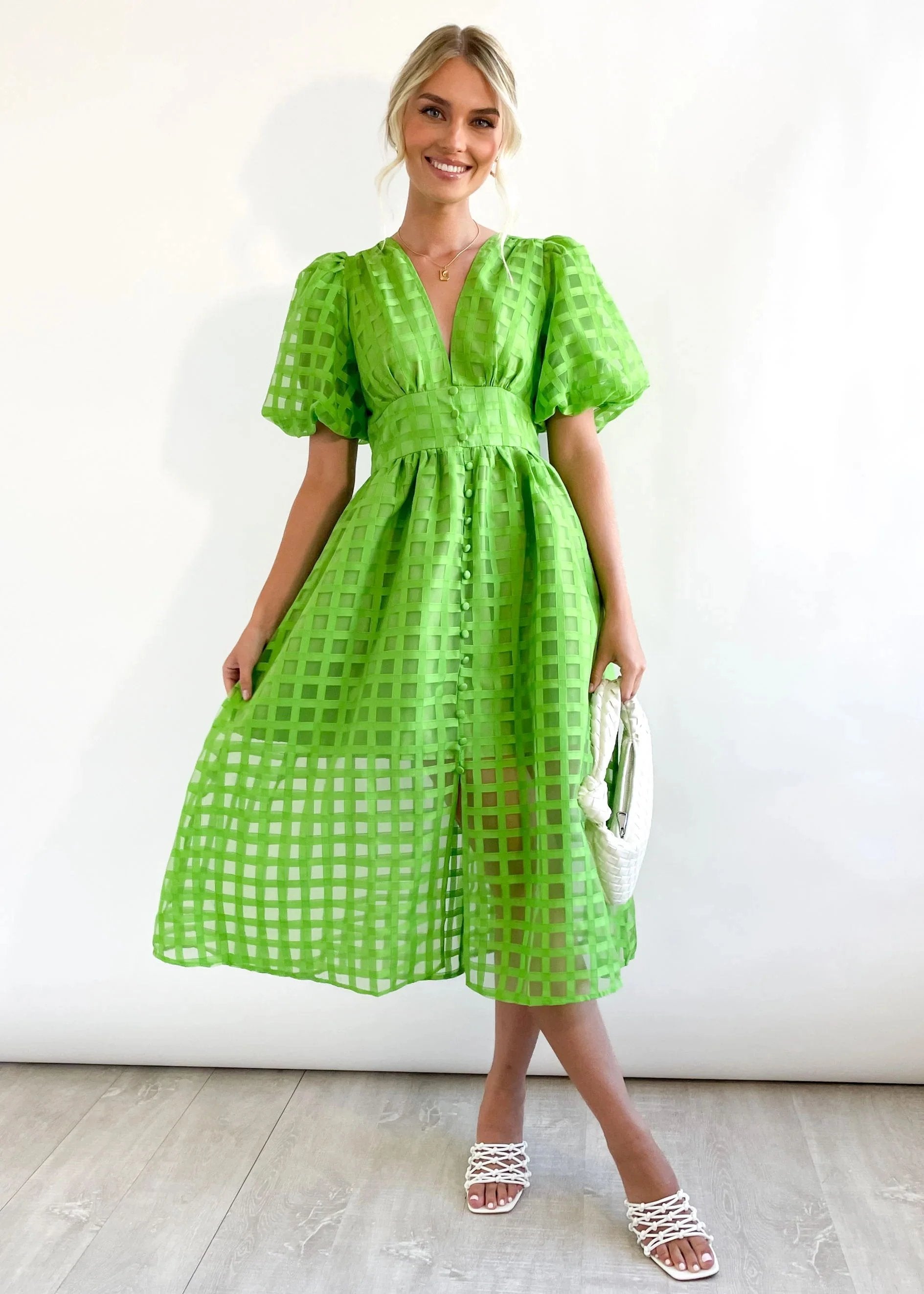 ChicSquares | Midikleid mit Puffärmel