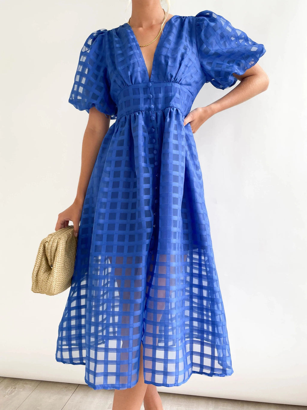 ChicSquares | Midikleid mit Puffärmel