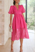 ChicSquares | Midikleid mit Puffärmel