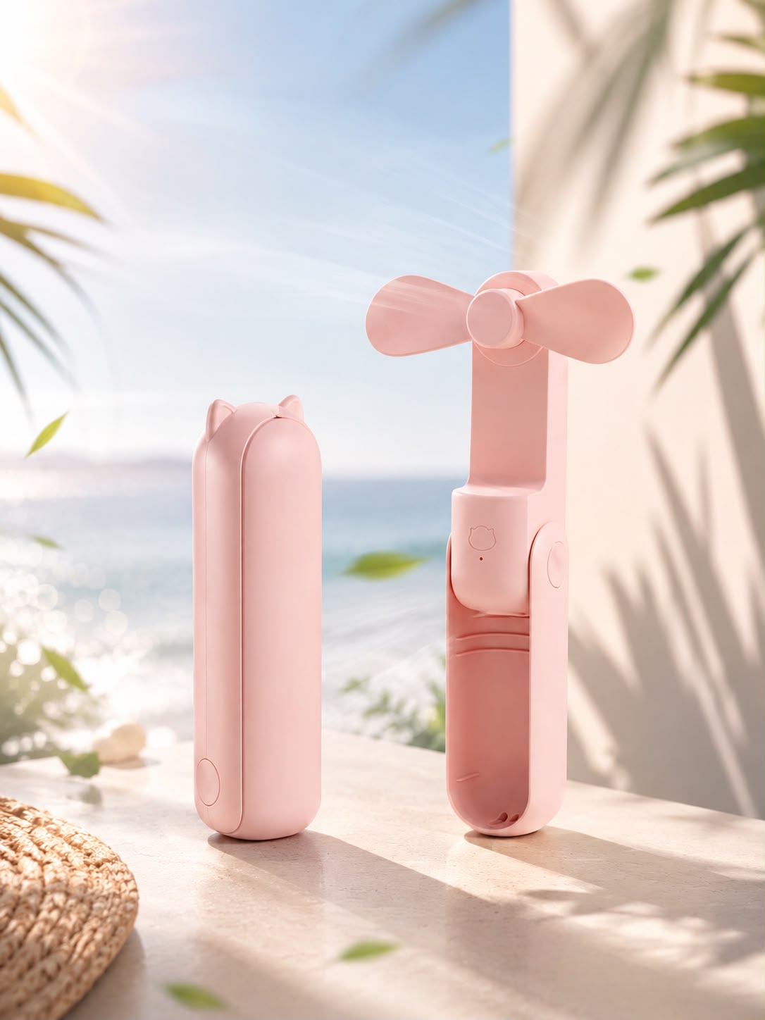 Mini-Handventilator Pink am Strand