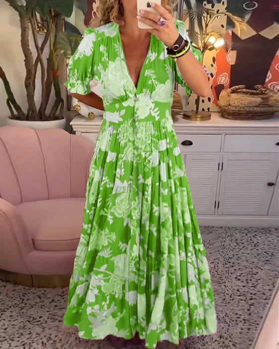 FloralGrace | Florales Kleid mit V-Ausschnitt