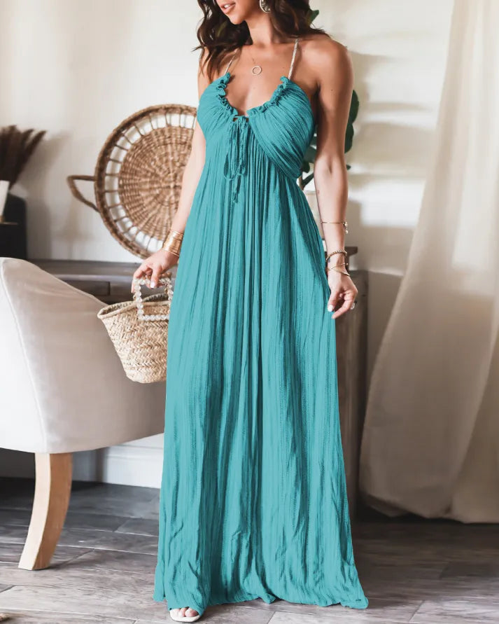 TieGrace | Ärmelloses Print Faltenkleid