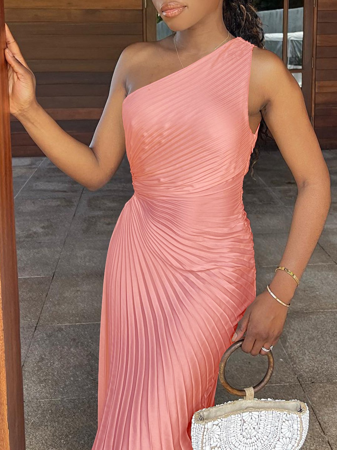 RoyaleEleganz | Damen One-Shoulder Plissee Maxikleid