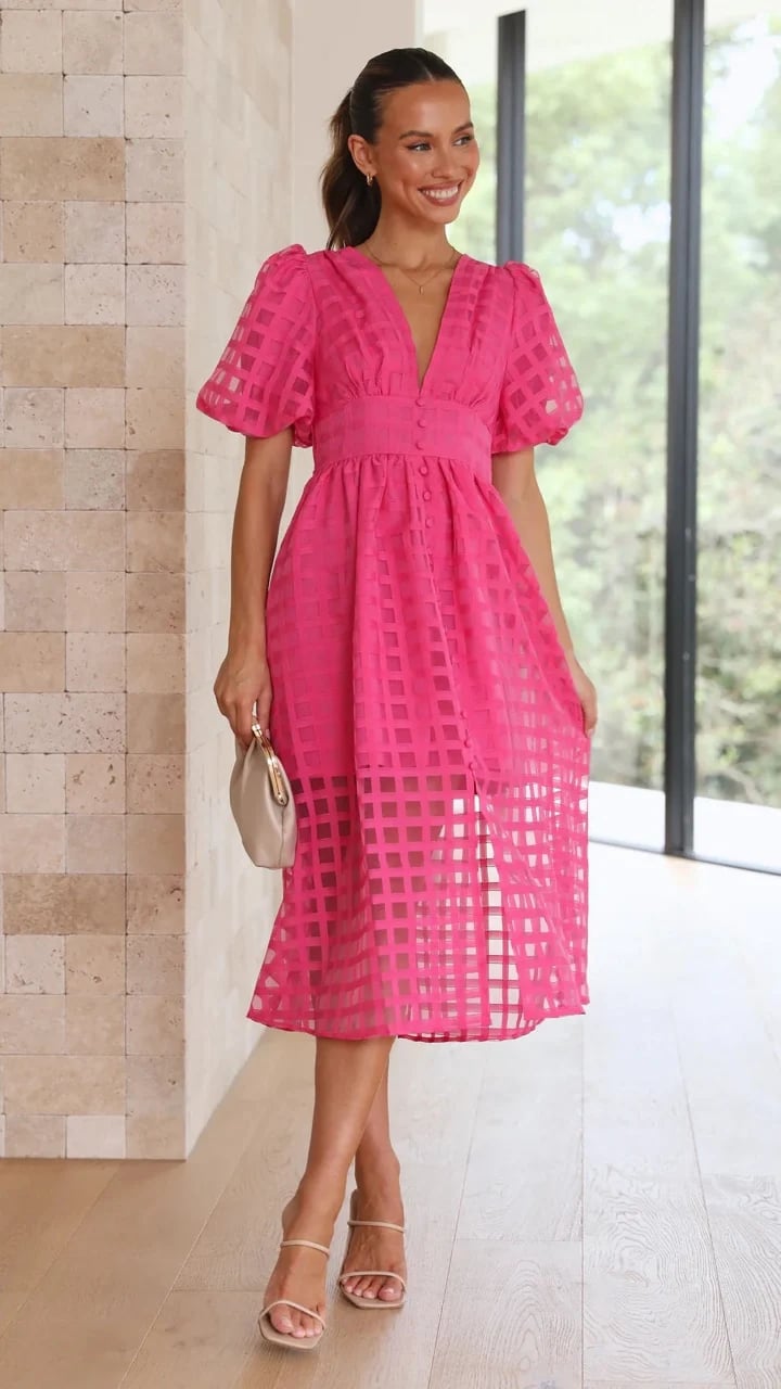 ChicSquares | Midikleid mit Puffärmel