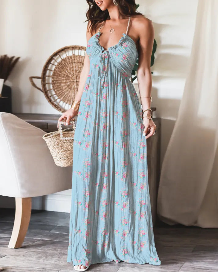 TieGrace | Ärmelloses Print Faltenkleid