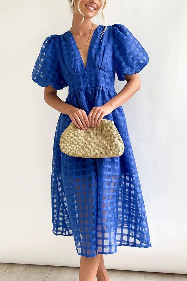 ChicSquares | Midikleid mit Puffärmel