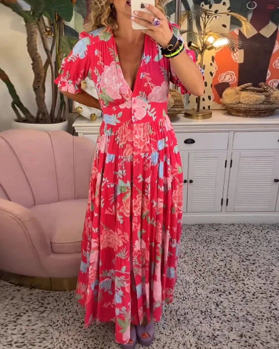FloralGrace | Florales Kleid mit V-Ausschnitt