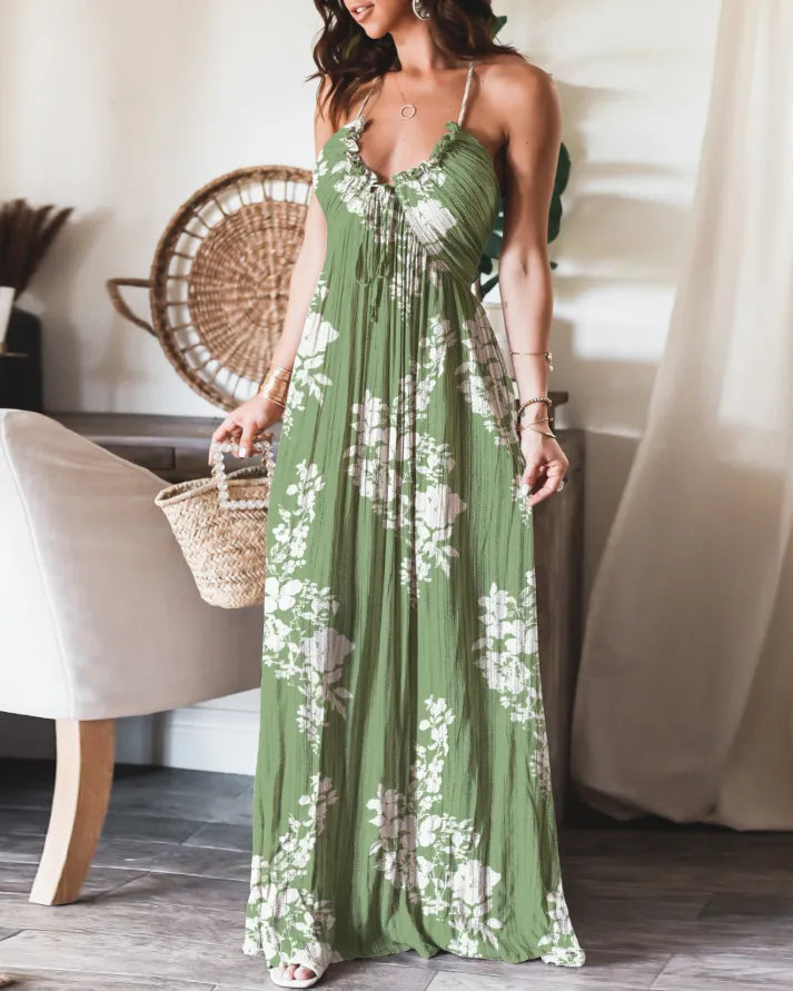 TieGrace | Ärmelloses Print Faltenkleid