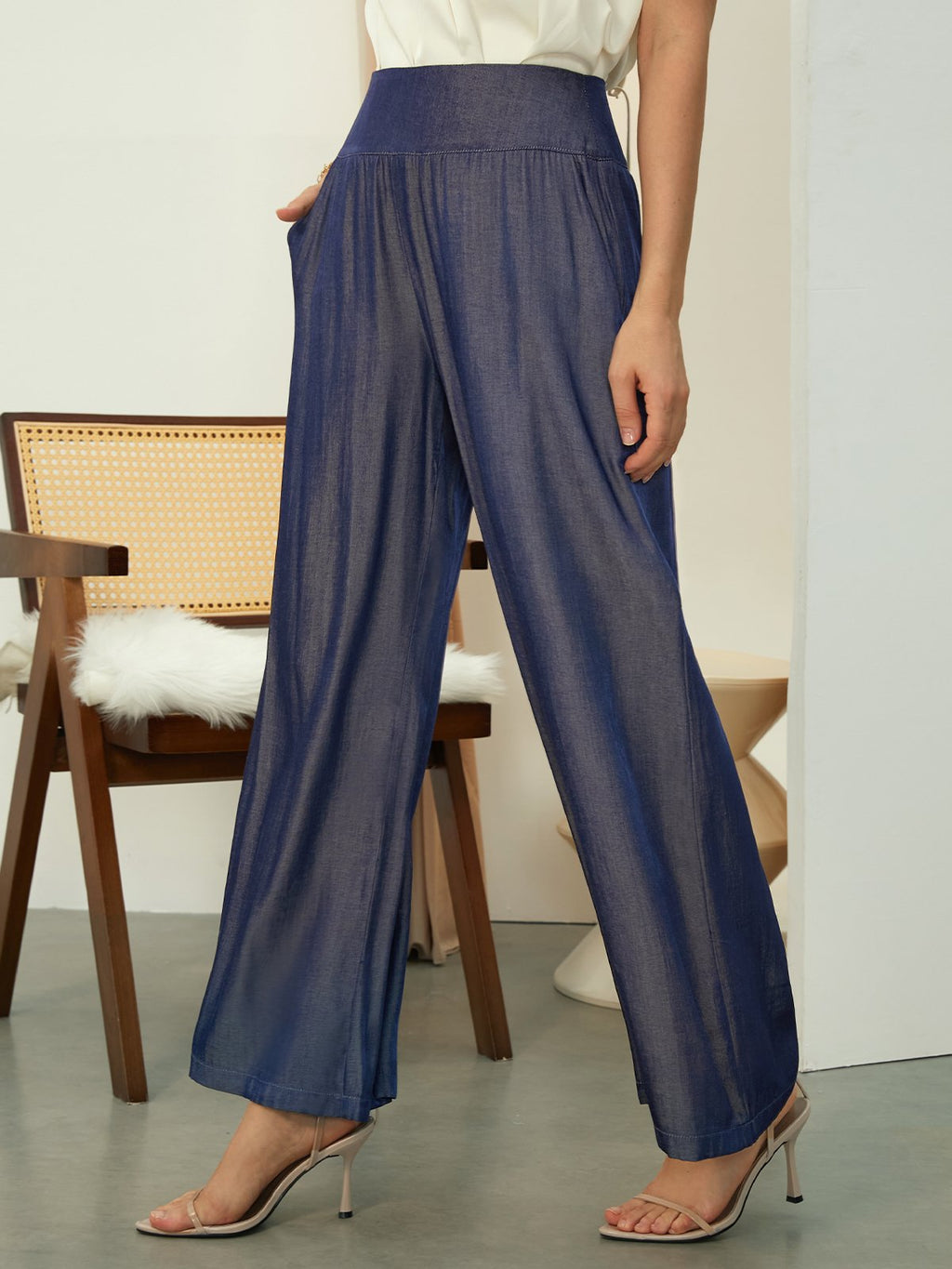 CityEdge | Kragen Denim-Bluse
