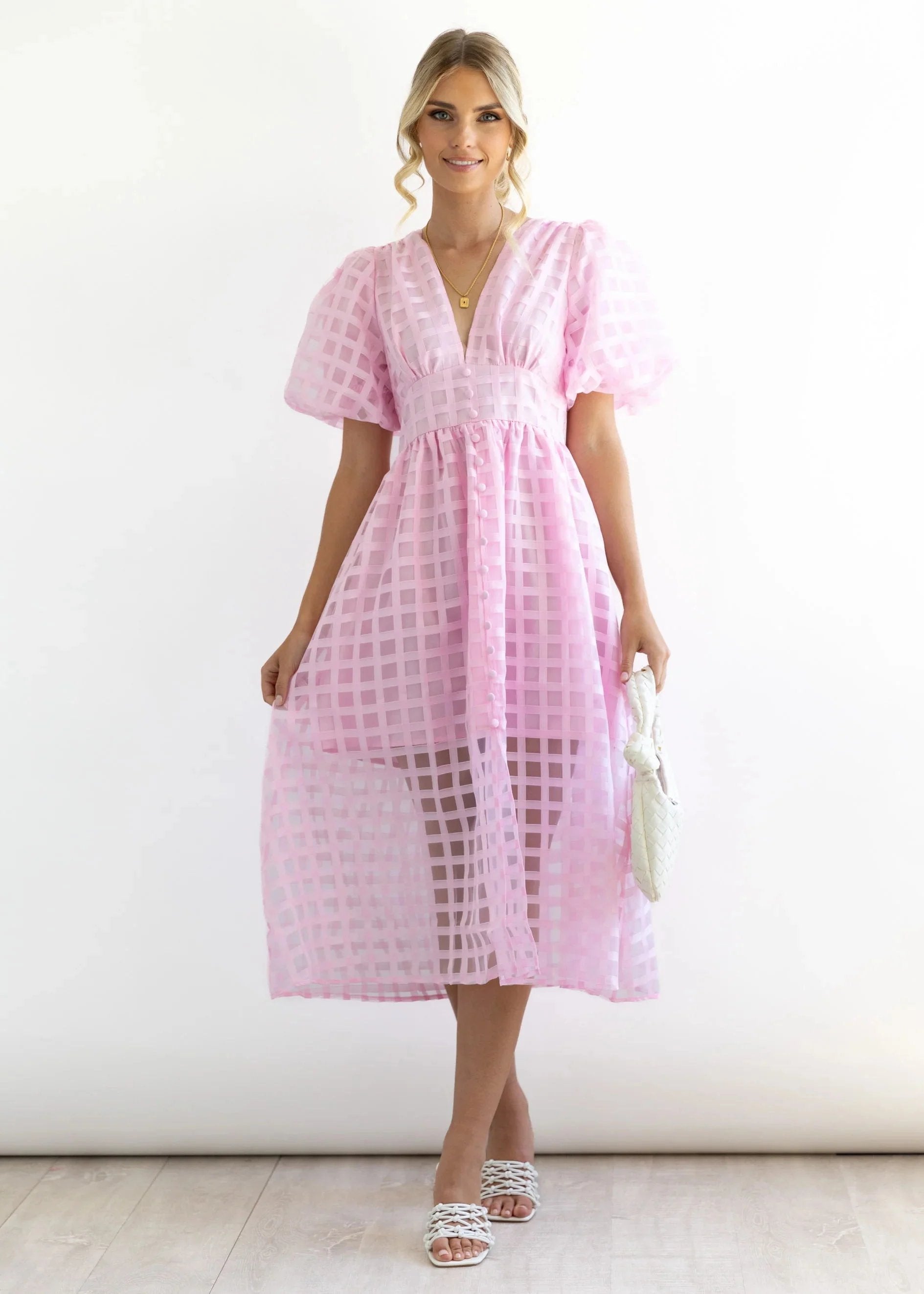ChicSquares | Midikleid mit Puffärmel