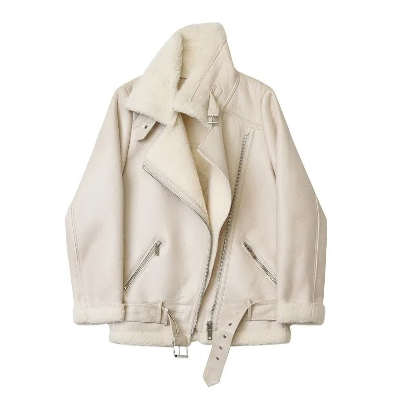 FauxLammfell | Stylische Lederjacke mit Futter