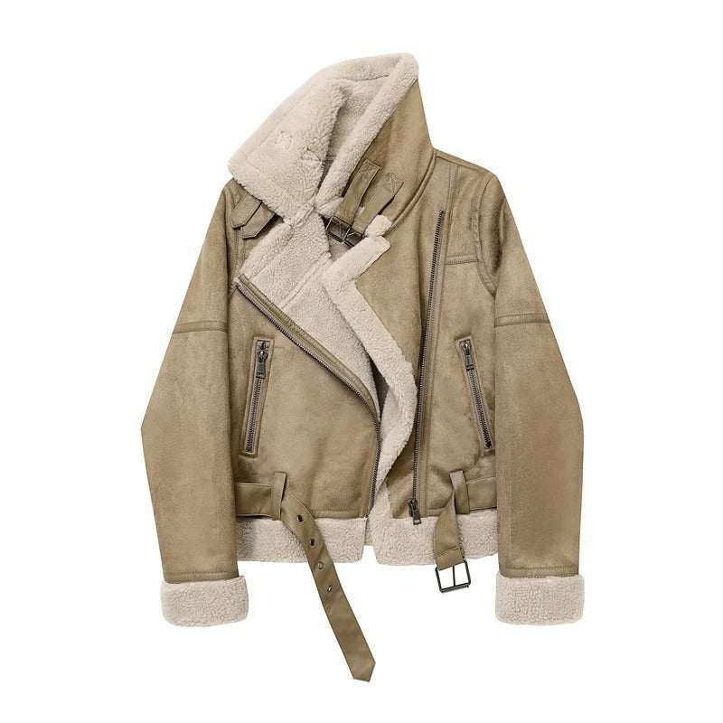 FauxLammfell | Stylische Lederjacke mit Futter