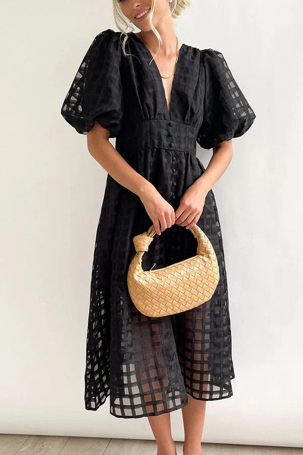 ChicSquares | Midikleid mit Puffärmel