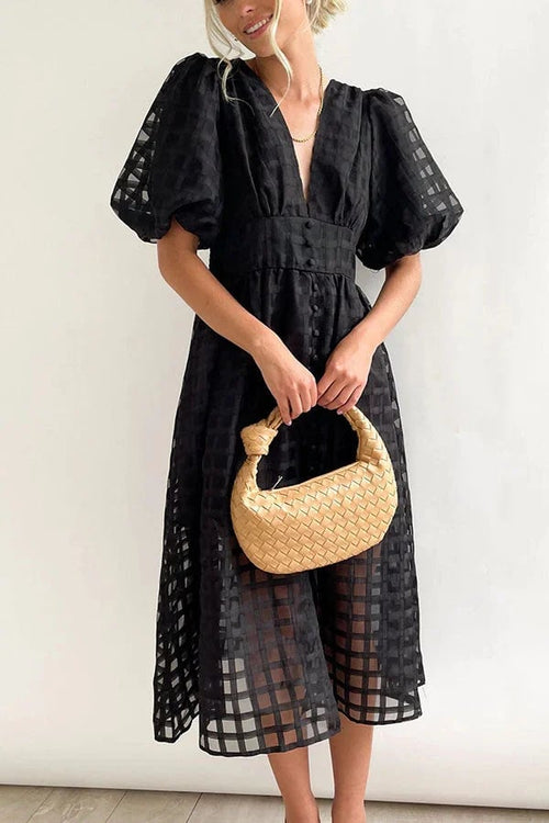 ChicSquares | Midikleid mit Puffärmel