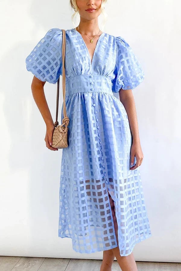 ChicSquares | Midikleid mit Puffärmel