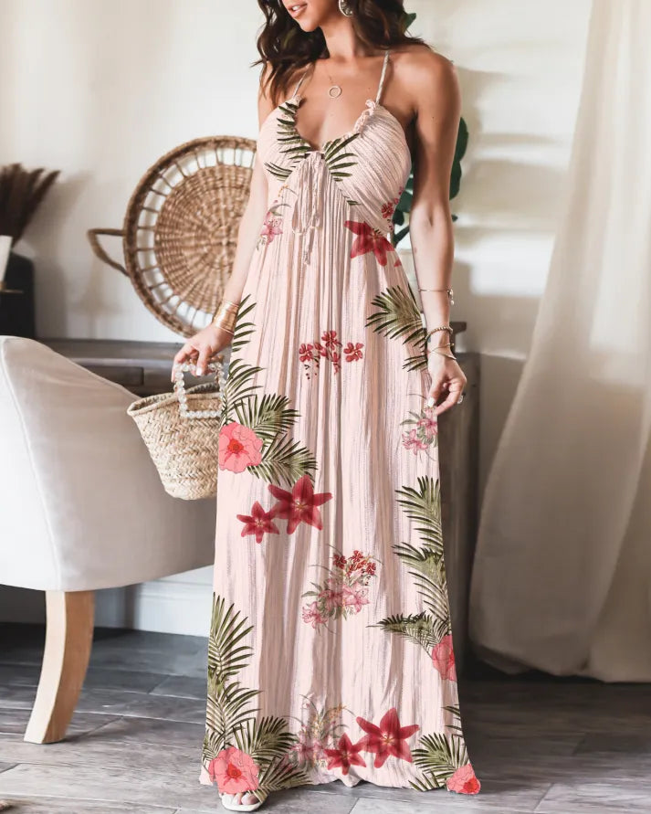 TieGrace | Ärmelloses Print Faltenkleid
