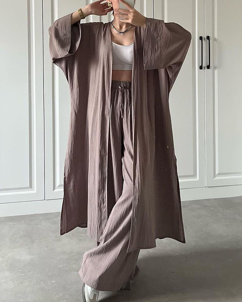 LoungeChic | Zweiteilige Strickjacke mit Schlitz