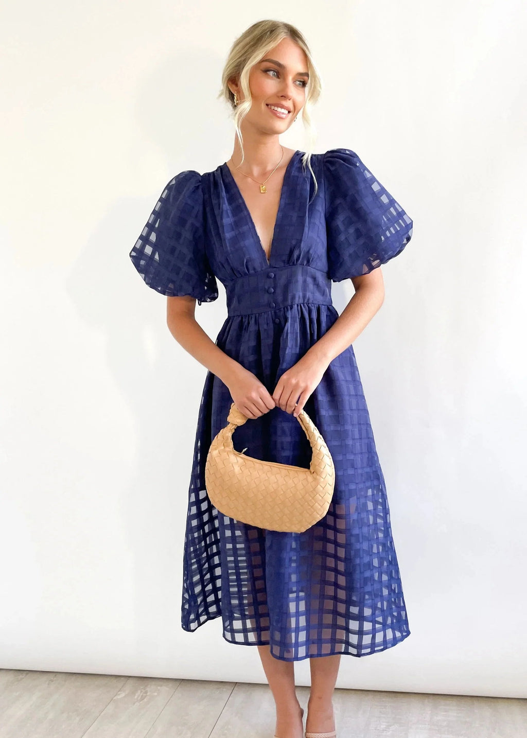 ChicSquares | Midikleid mit Puffärmel