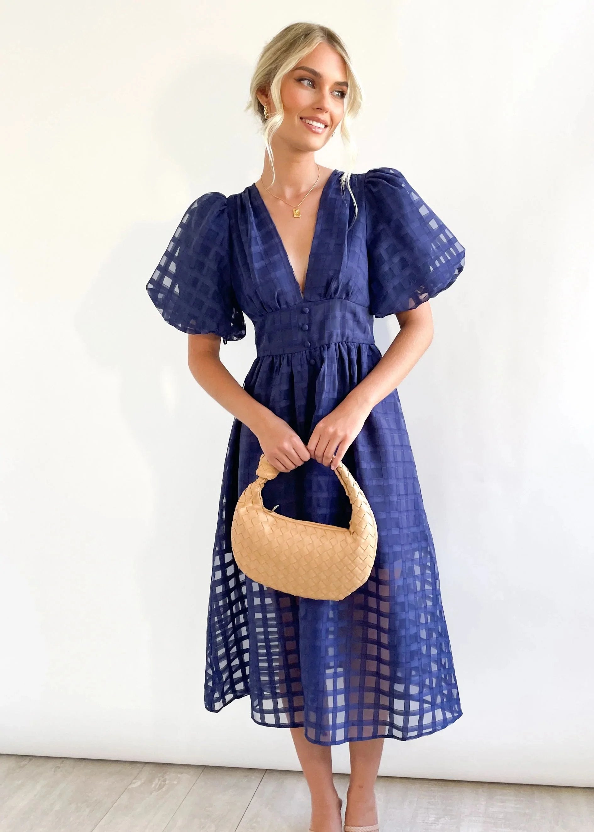 ChicSquares | Midikleid mit Puffärmel