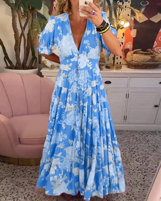 FloralGrace | Florales Kleid mit V-Ausschnitt