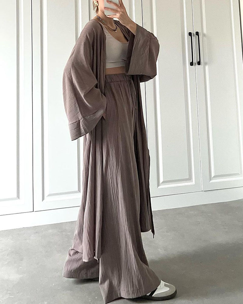 LoungeChic | Zweiteilige Strickjacke mit Schlitz