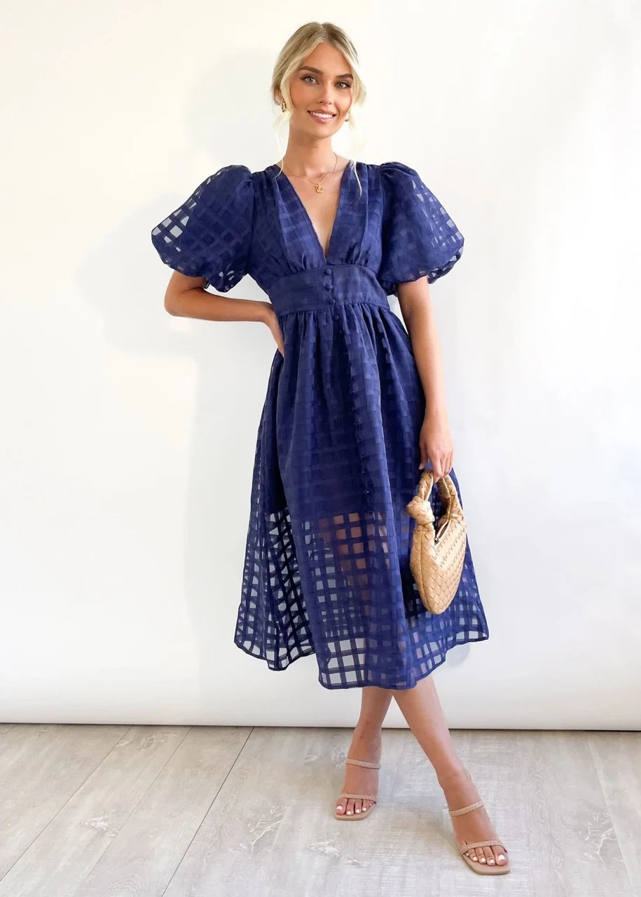 ChicSquares | Midikleid mit Puffärmel