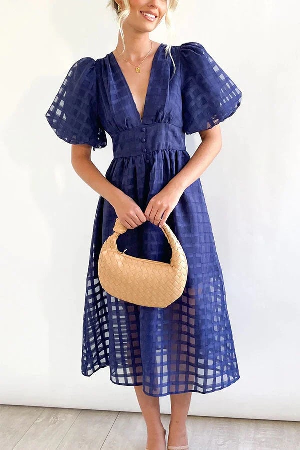 ChicSquares | Midikleid mit Puffärmel