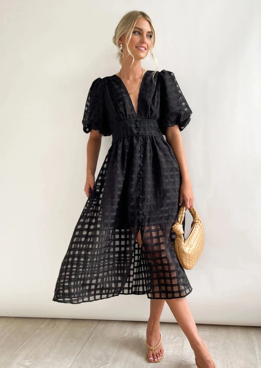 ChicSquares | Midikleid mit Puffärmel