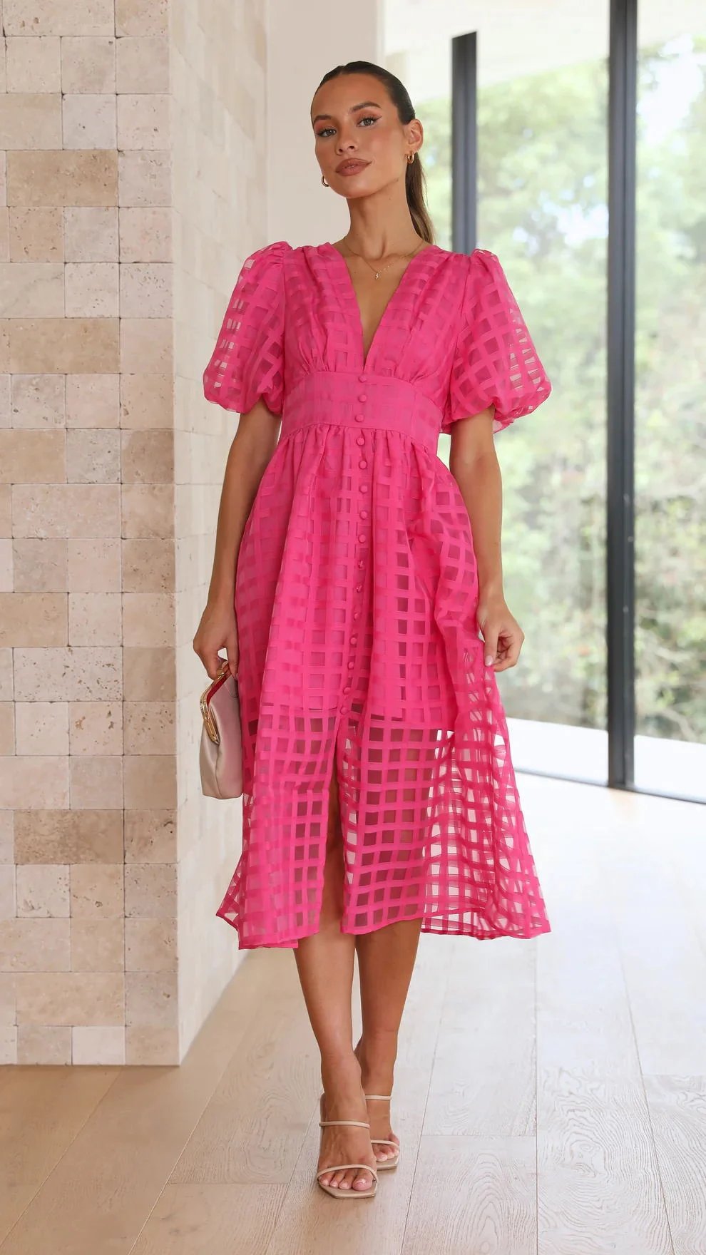 ChicSquares | Midikleid mit Puffärmel