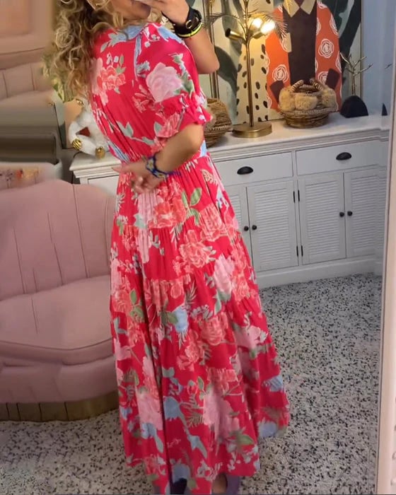 FloralGrace | Florales Kleid mit V-Ausschnitt