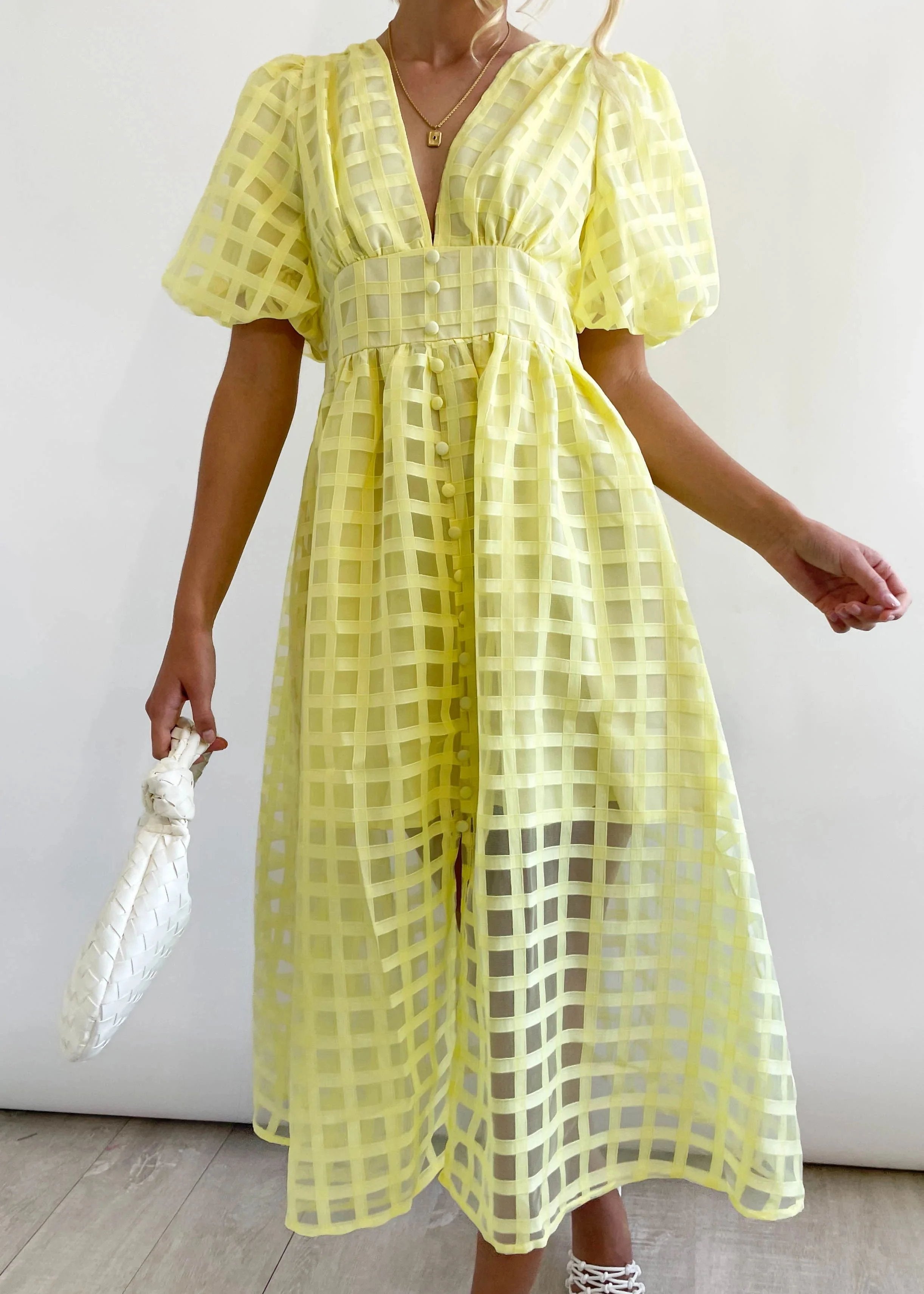 ChicSquares | Midikleid mit Puffärmel