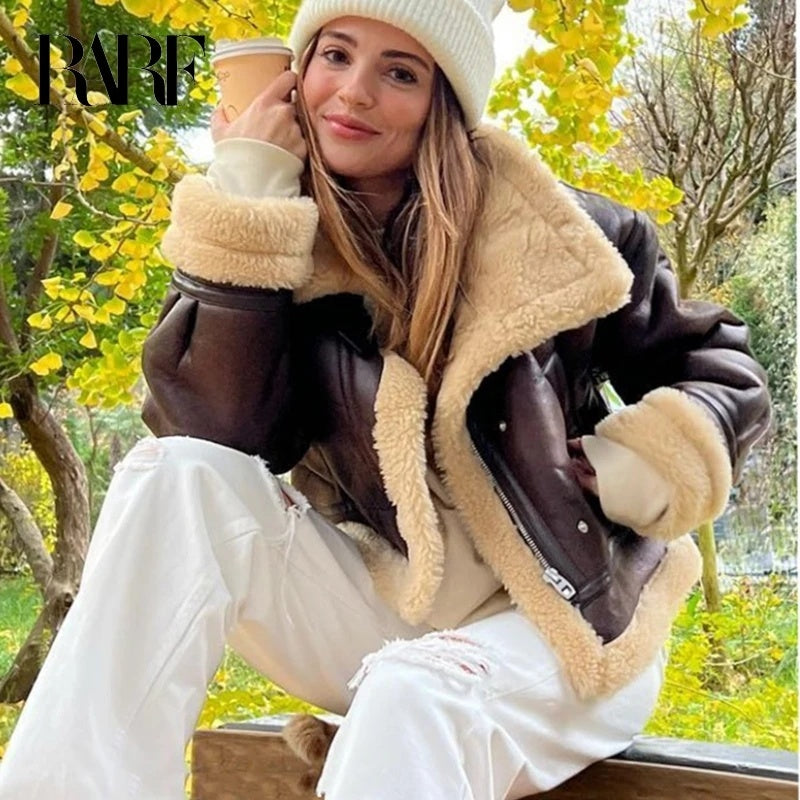 FauxLammfell | Stylische Lederjacke mit Futter